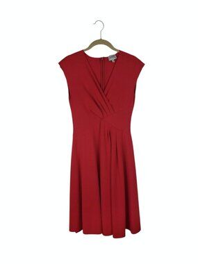 Armani Collezioni Red Surplice Neck A-Line Fit & Flare Dress 50s Retro Womens 2